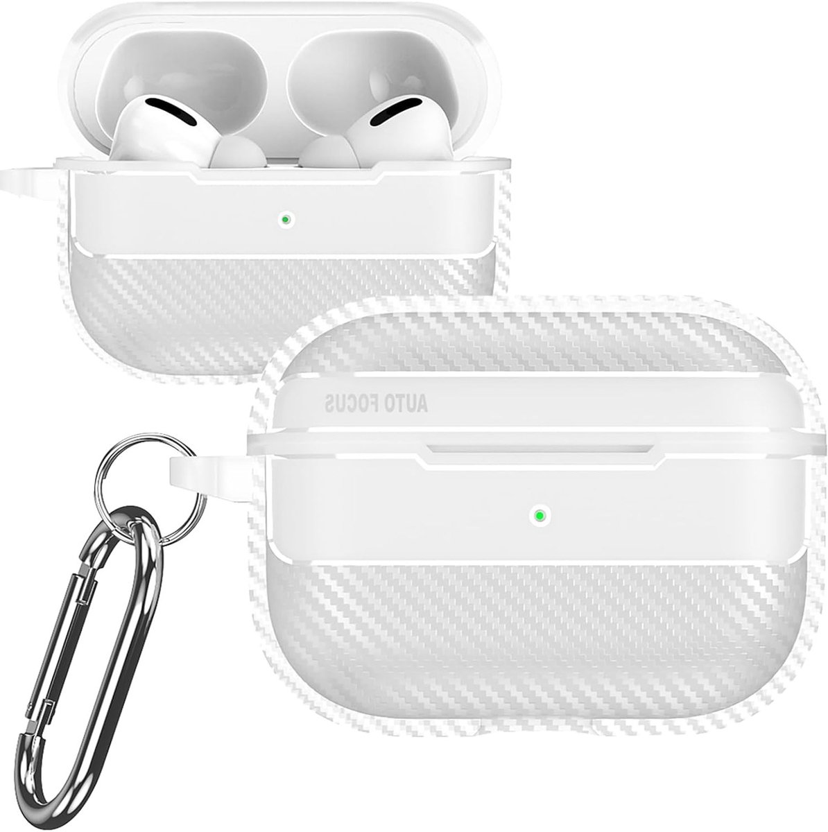 Carbon Fiber Textuur Hoes voor AirPods Pro 3 (2025) met Carabiner, Draadloze Oplading en 360° Bescherming tegen Schokken en Stoten
