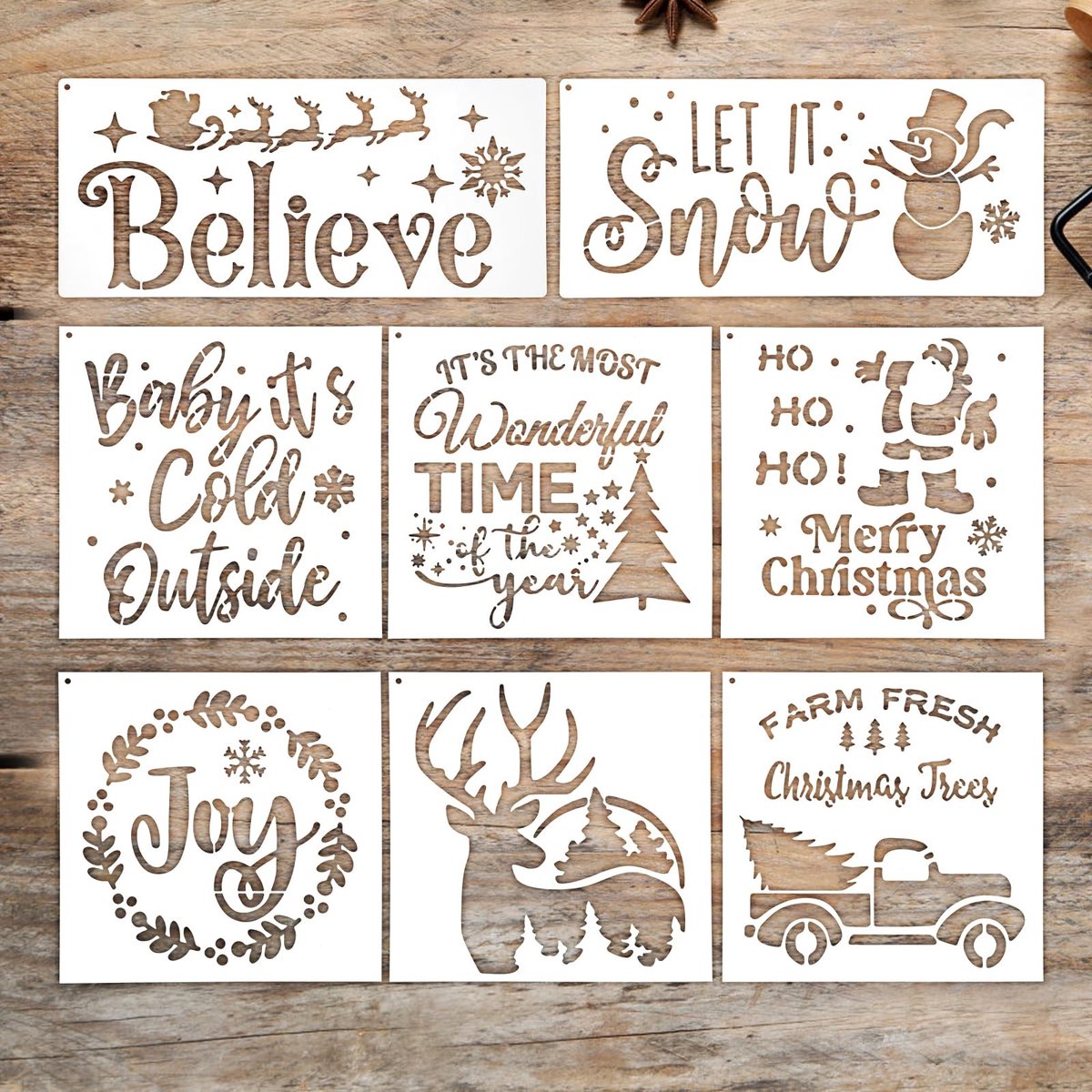 Zeynomax - Kerstsjablonen - Herbruikbare sjablonen - Voor schilderen - Wit - Kerstman en sneeuwpop - Creatief handwerk - Geschikt voor hout