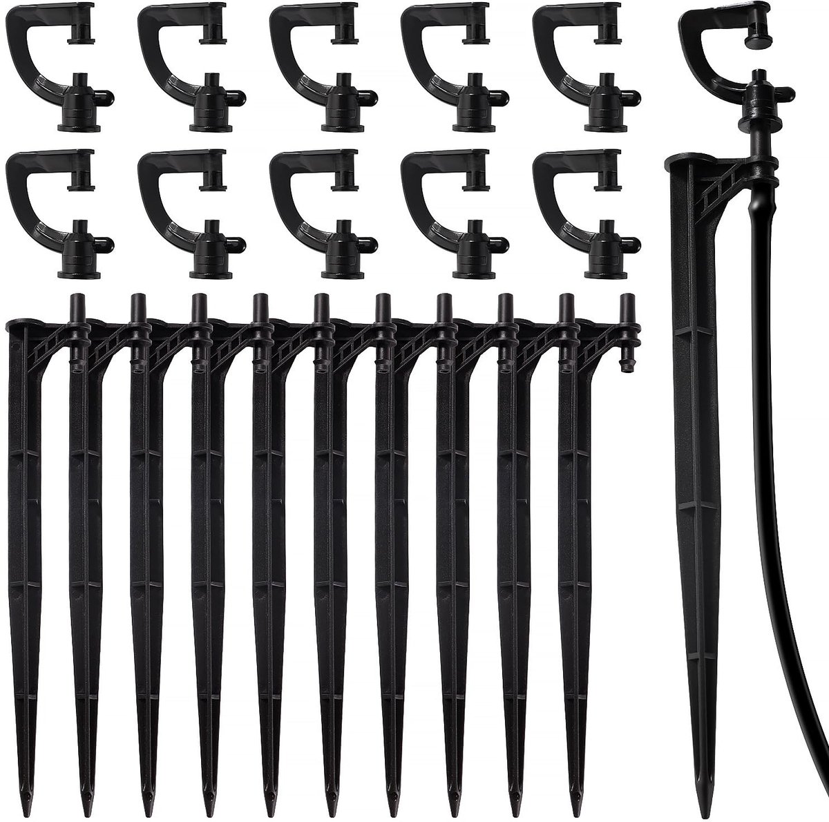 Vlemico - 10 G-type microsproeiers - Irrigatiesysteem voor tuin - 360 graden sproeimondstuk - Zwart - Micro drip buishouders - Geschikt v...