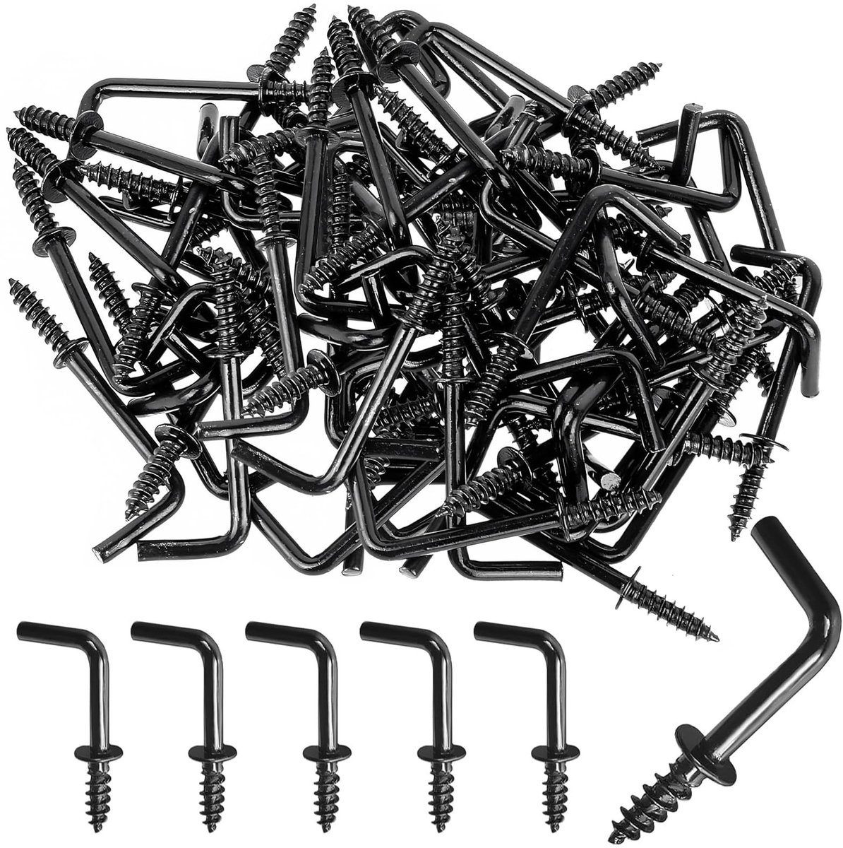 Zeynomax - Haak Schroeven - L Haakjes - Voor veilig ophangen - Zwart - Mini Haakjes - Voor lichte items - 200 stuks
