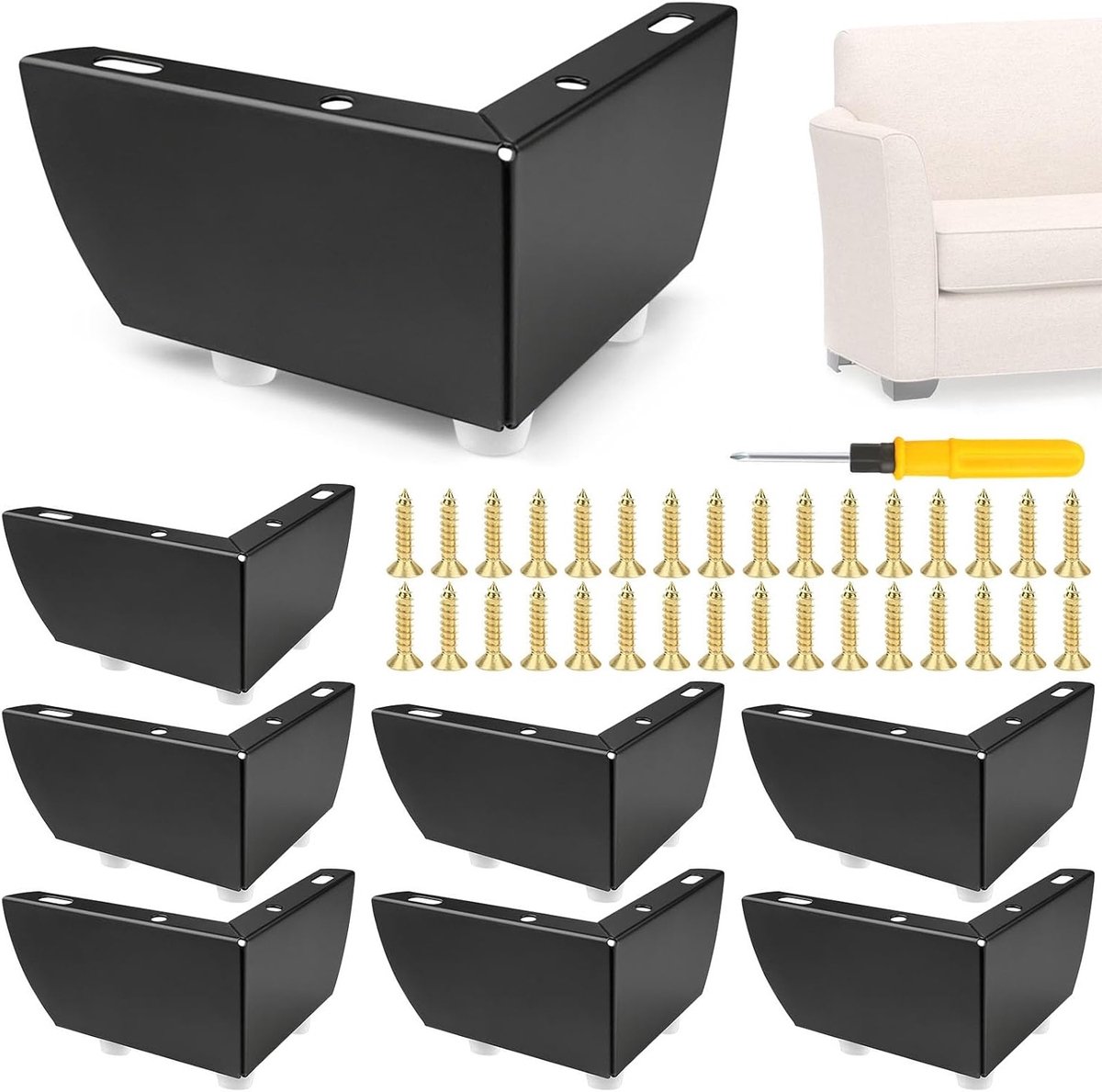 Set van 8 Triangulaire Meubelpoten van 5 cm van Zwart IJzer voor Tafels, Kasten en Sofas met Schroeven en Schroevendraaier