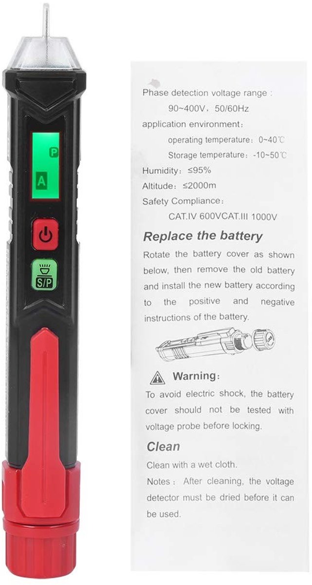 Smoakez - Contactloze Spanningstester - 3-fasenrotatie-indicator - Veilig en betrouwbaar - Compact formaat - Spanningsdetectie - Geschikt voor prof...