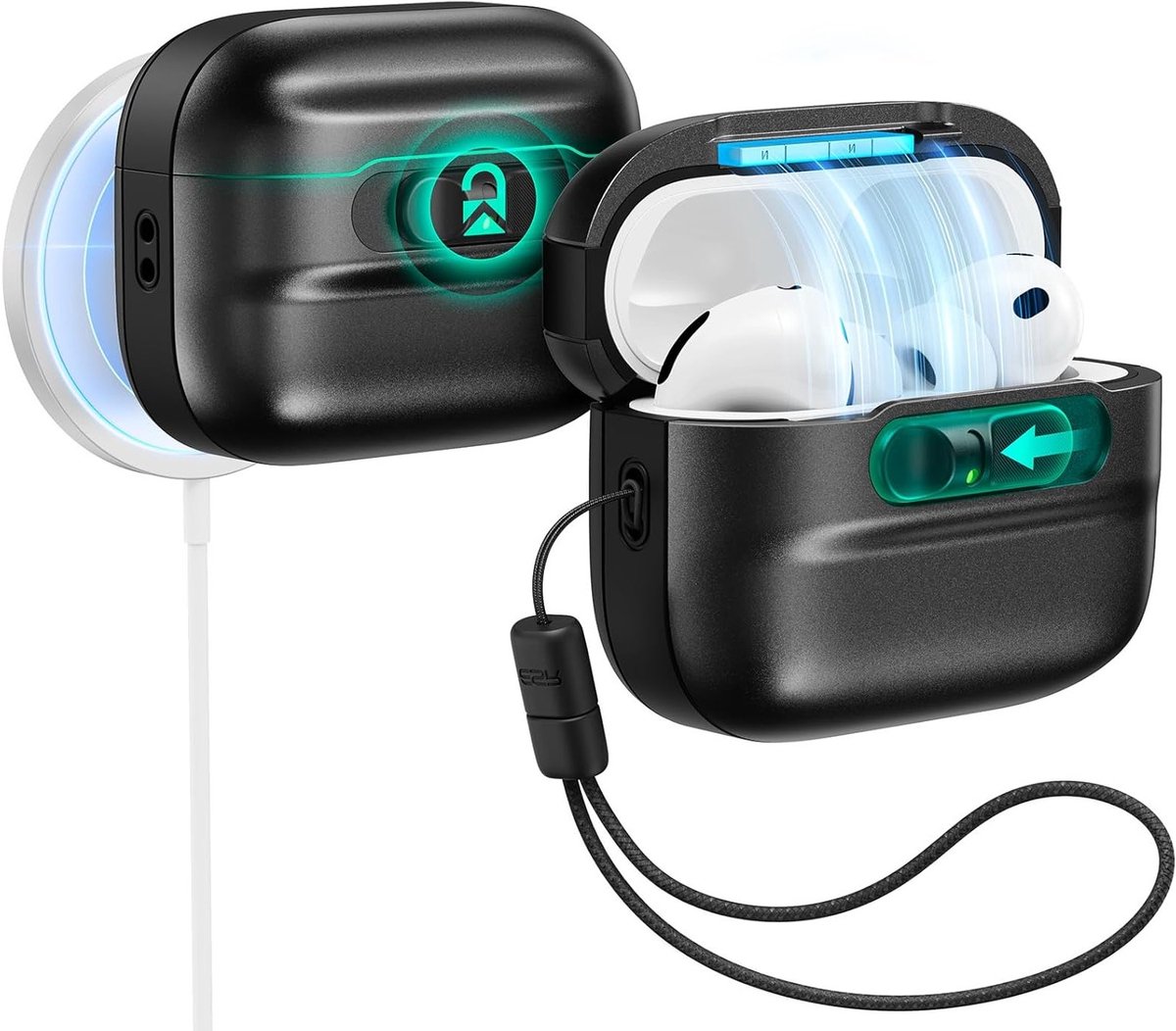 Beschermende hoes voor AirPods Pro 3 (2025) met USB-C, MagSafe, Schokbestendig en Magnetische Sluiting, Zwart