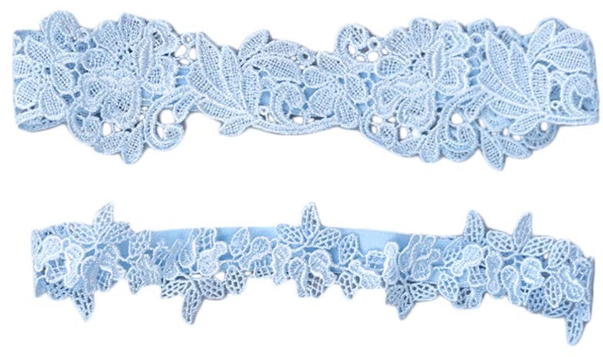 Livia home - Bruiloft Kousenband - Kanten Kousenband - Elegant Design - Blauw - Bloemenornamenten - Perfect voor Bruiden