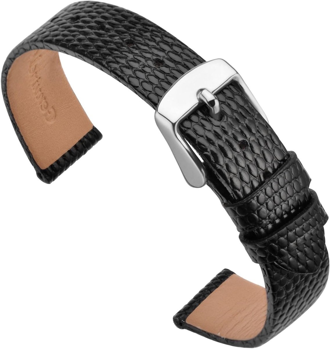 Leren Horlogeband voor Dames 12 mm-14 mm-16 mm-18 mm-20 mm met Hagedisprint en Zilveren Gesp, Vervangende Armband voor Stijlvolle Uiterlijk