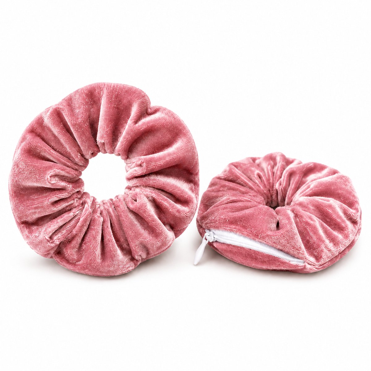 Consumerce® Set van 2 Zipper Scrunchies Roze - Scrunchie - Satijn Velvet - Haarelastiekjes - Haarklem - Meisjes Vrouwen