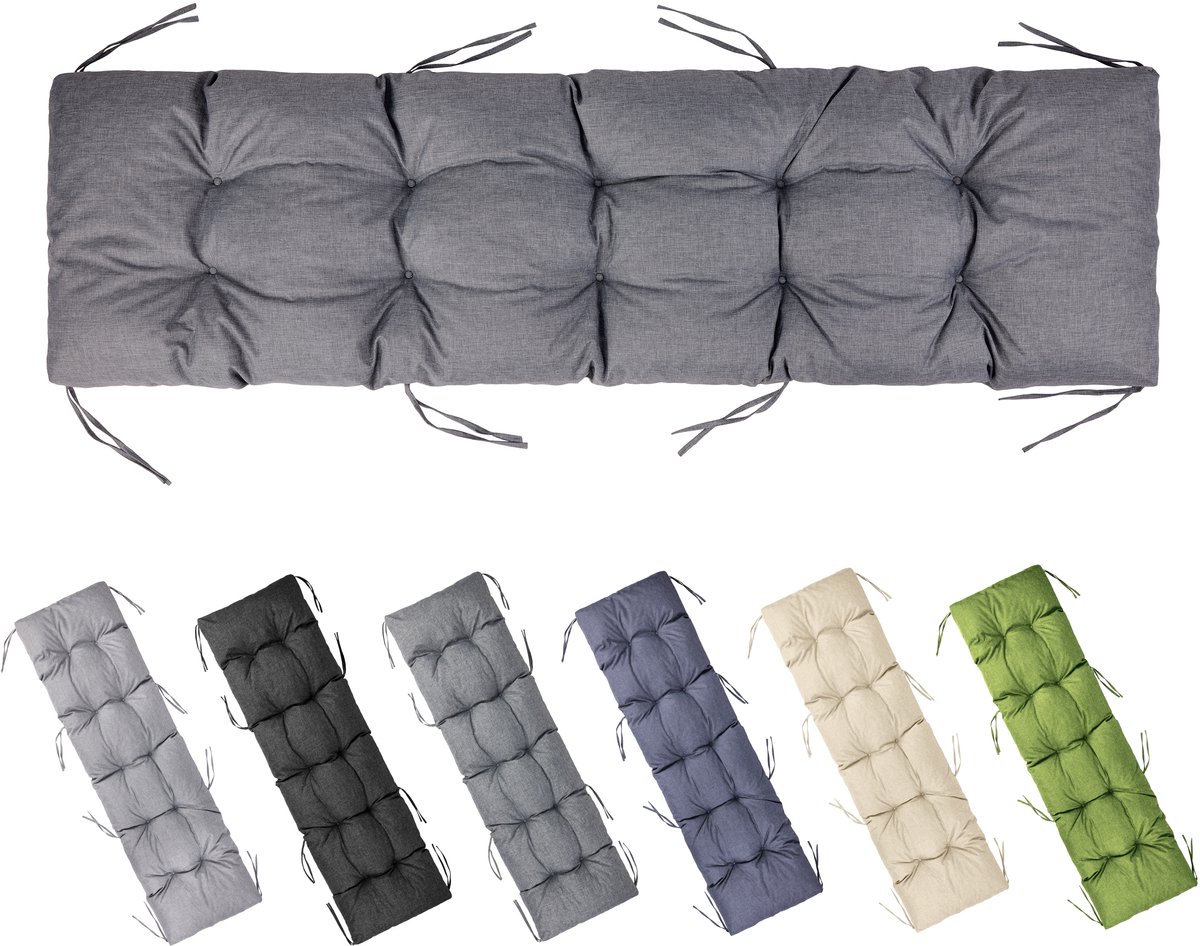 Garronda Bankkussen 180x50 cm – 10 cm dik – Waterafstotend & UV-bestendig – met Banden – Grafiet GD-AM-Bono
