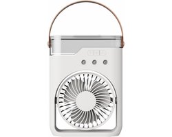 Aircooler - Ventilator - Draagbare vernevelingsventilator met verkoelende waternevel – Voorzien van 5 instelbare windsnelheden en nachtverlichting; de perfecte mini ventilator voor op kantoor, in de auto, thuis en daarbuiten (Wit)