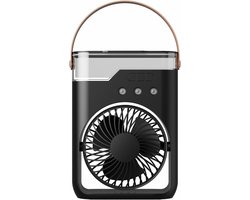 Aircooler - Ventilator - Draagbare vernevelingsventilator met verkoelende waternevel – Voorzien van 5 instelbare windsnelheden en nachtverlichting; de perfecte mini ventilator voor op kantoor, in de auto, thuis en daarbuiten (Zwart)