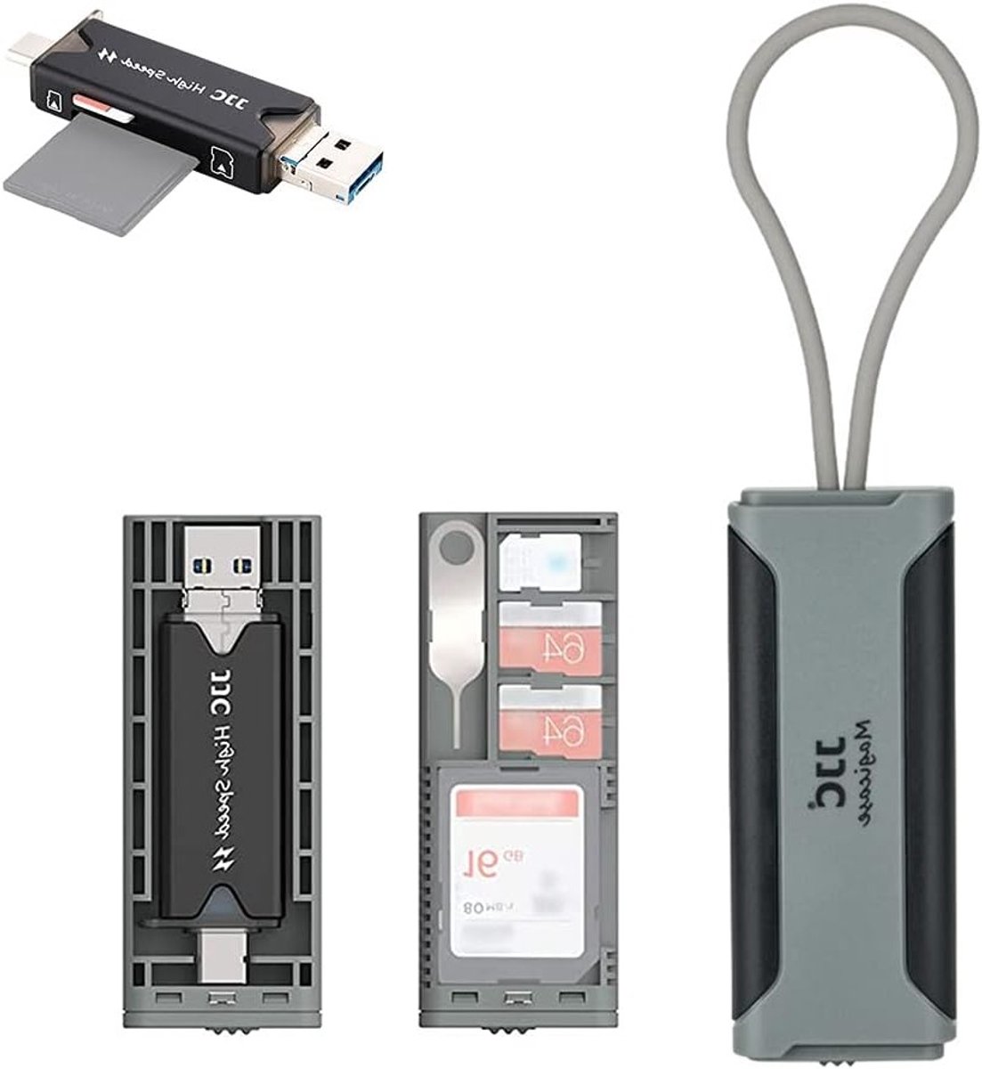Geheugenkaarthouder met USB 3.0 Kaartlezer, Draagbare Opbergoplossing voor SD, TF en Nano SIM Kaarten, Ideaal voor Reizen en Organisatie