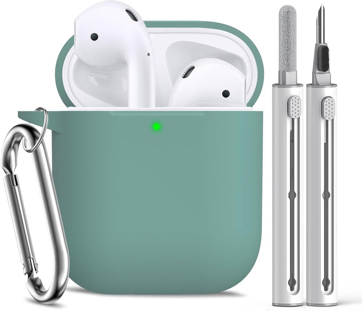 Siliconen beschermhoes voor AirPods 1st/2nd met reinigingsset, unisex ontwerp in groen, ideaal voor dagelijks gebruik en bescherming