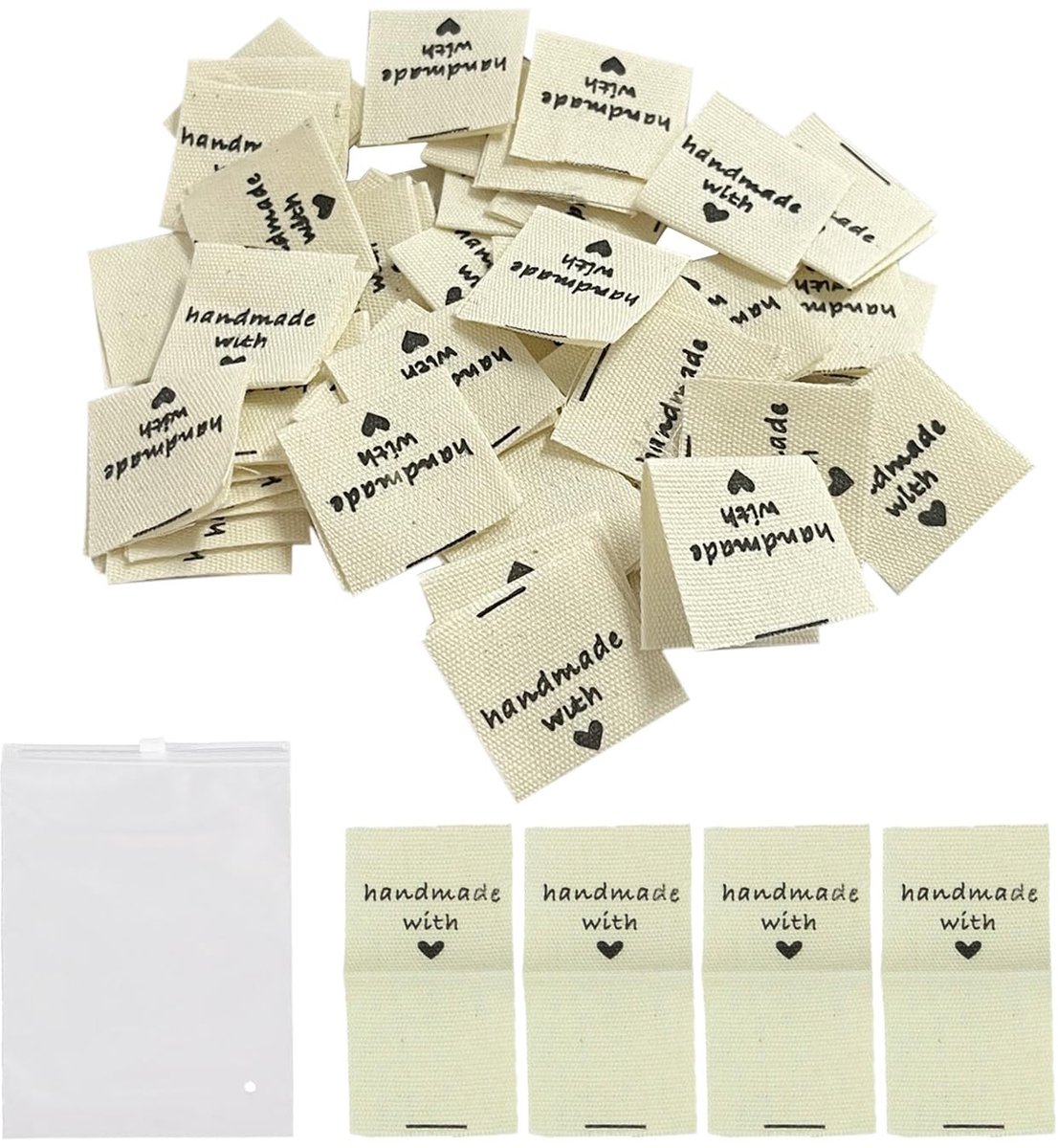 Dailygoods - Kledinglabels - Handgemaakt - Beige - Stoffen etiketten - Perfect voor kleding - Set van 100 stuks
