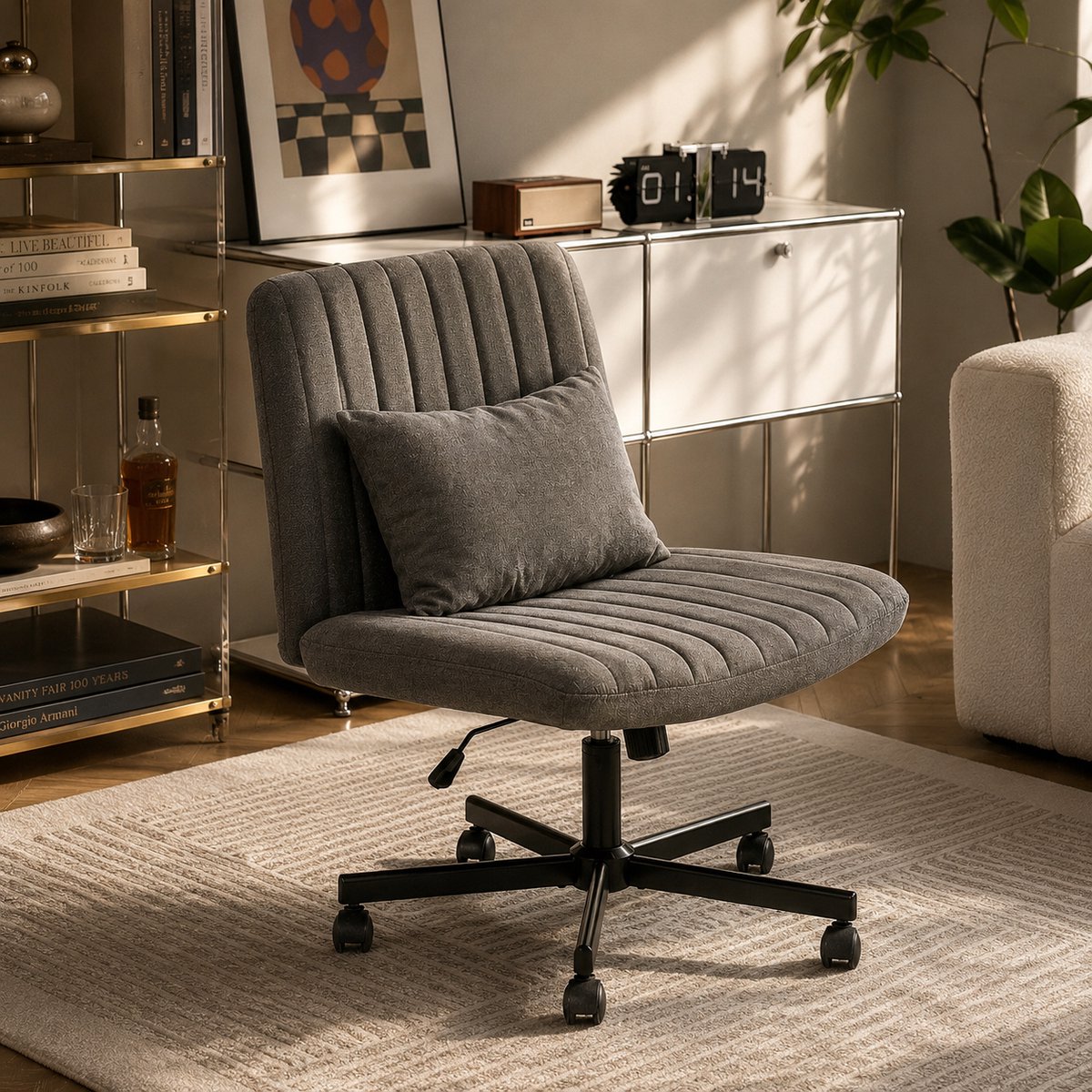Welltin Bureaustoel - bureaustoelen voor volwassenen - Ergonomische bureaustoel - 360 graden draaibaar - bureaustoel wieltjes - Verstelbare rugleuning - Elastisch zitkussen - Grijs