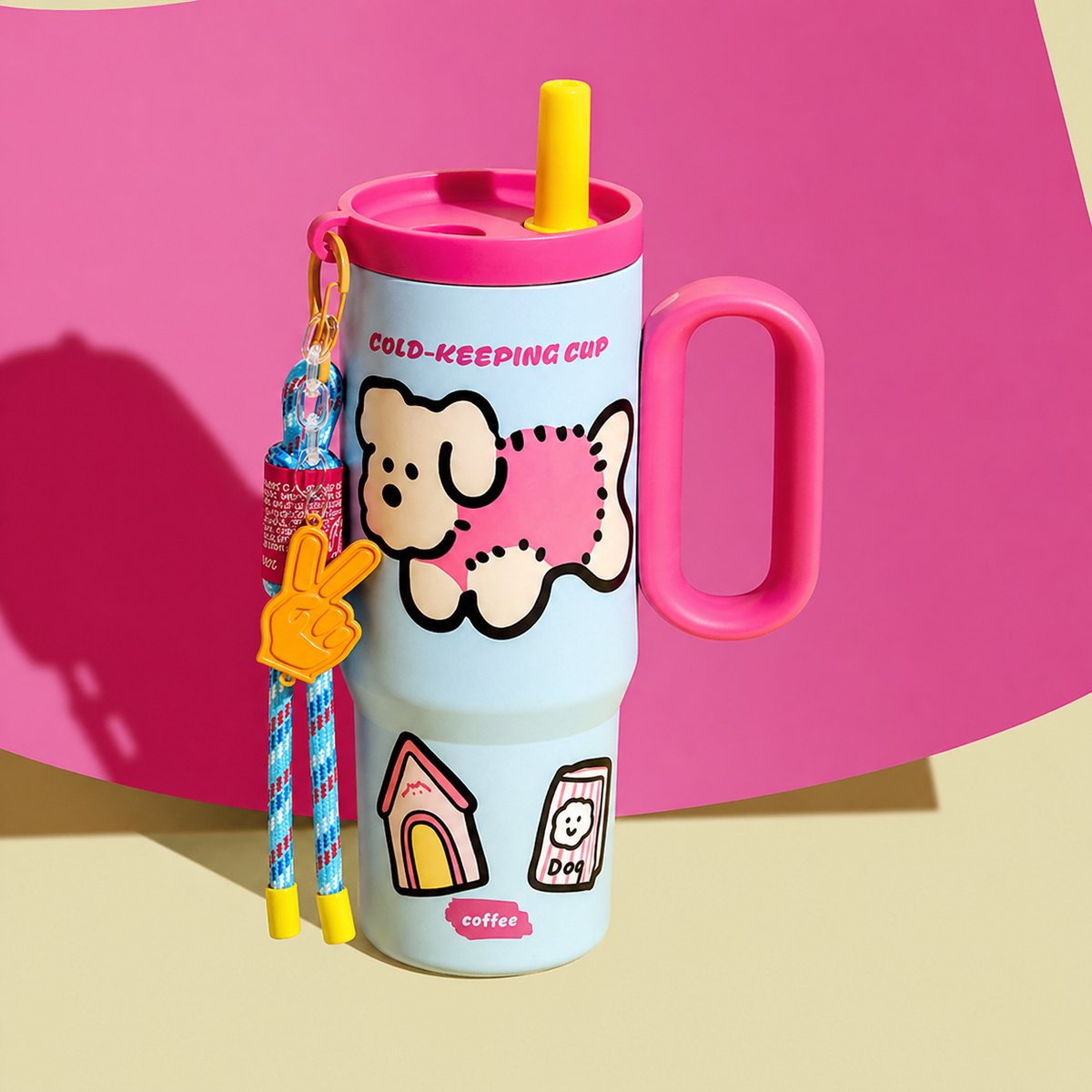 Thermosbeker 750ML – RVS – Met Rietje & Handvat – Dubbelwandig Geïsoleerd – Lekvrij