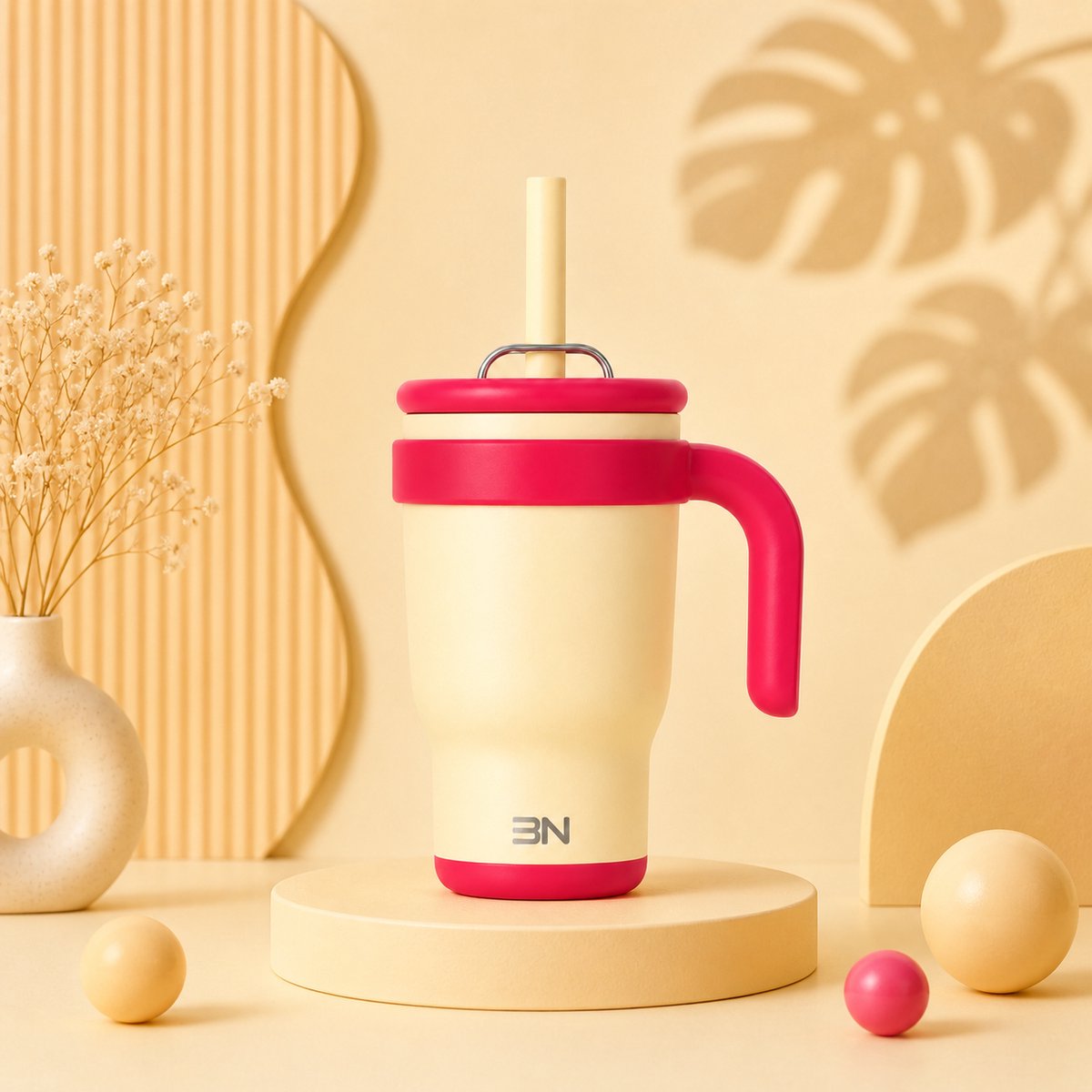 Thermobeker Kind met Rietje – Lekvrij – Dubbelwandige Drinkfles – Warm & Koud – Met Handvat