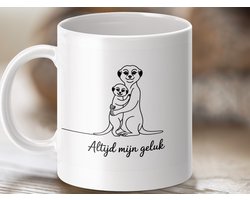 Mok Moeder en Kind Meerkatten | 'Altijd mijn geluk' mok met hartverwarmende lijntekening | Liefdevol cadeau voor mama, ouders, familie