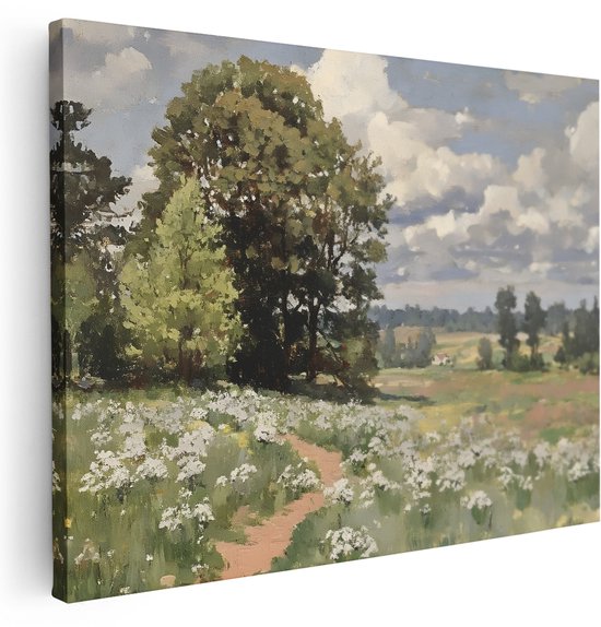 Artaza Canvas Schilderij Bloemenveld - 40x30 cm - Wanddecoratie Landschap - Muurdecoratie Natuur Landelijk - Schilderijen Op Canvas