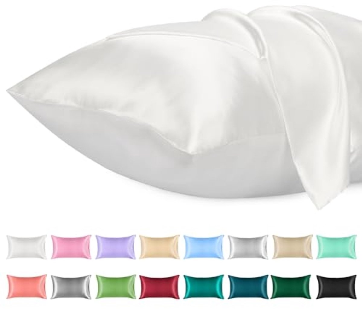 PromoHome 2 Pack Satijnen Kussenslopen, Standaard Formaat, Zacht Microfiber, Envelopsluiting, Kreukvrij, Vervagingsbestendig, Ademend - Wit