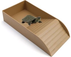 Waterbekken met klimhelling voor reptielen - Schildpadaccessoires voor aquarium - Amfibieën en reptielen benodigdheden - Bruin