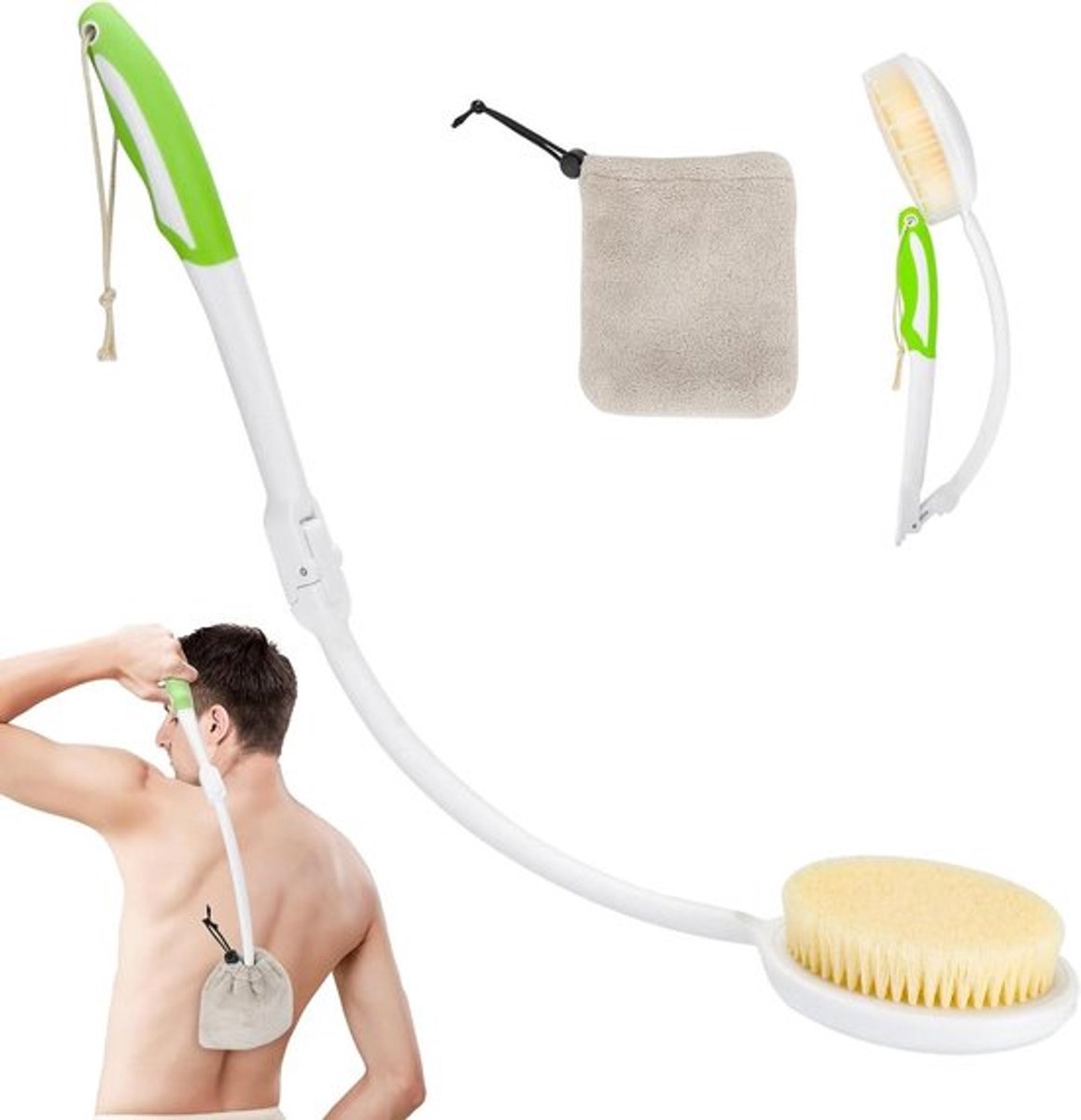 Lange steel douche rugborstel voor optimale rugverzorging
