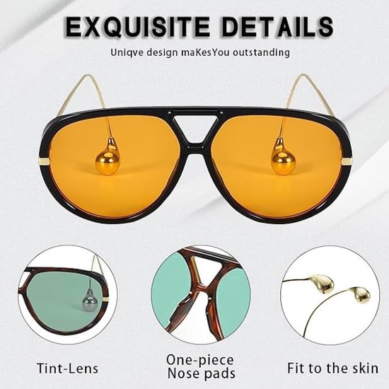 Luxe Aviator Zonnebril - 2 Stuks - Retro Pilotenbril met Unieke Druppel Pootjes - Oversized Festival Bril - Piloten Zonnebril - Sunglasses - Gepolariseerde - UV400 Bescherming - Unisex - Oranje & Blauw Glazen - Stijlvolle Aviator Bril - SOLLBRY® van Luxe — afbeelding 2