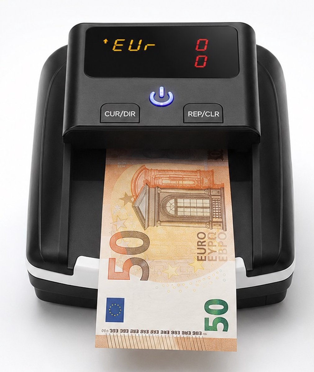 Bankbiljettendetector voor Euro en Dollar – Valsgelddetector met UV MG IR Controle – Compacte Geld Detector – Netstroom – Zwart