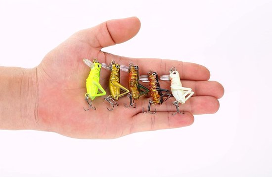 Vijfdelige Vissersset met Zachte Vliegende Grasshopper, Insecten en Aas met 3 Haken voor Baars, Forel en Zalm, Ideaal voor Vissersaccessoires en Hengelsport — afbeelding 5