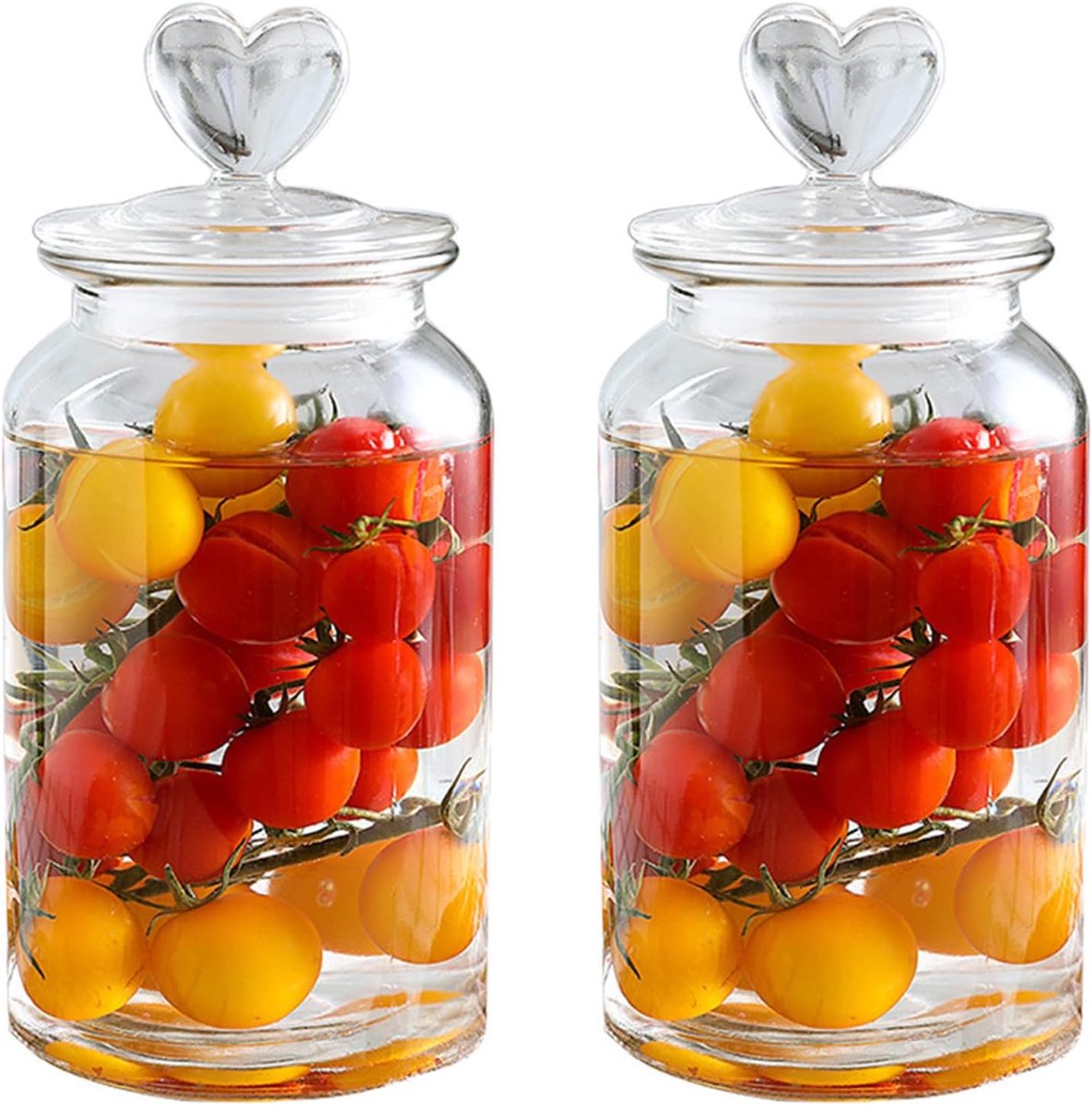 JeiibrZui Hartvormige Voorraadpotten Set - 1300 ML - 2 Stuks - Luchtdicht Glazen Bewaarpot Met Deksel - Voor Snoep Koekjes En Keuken Organisatie