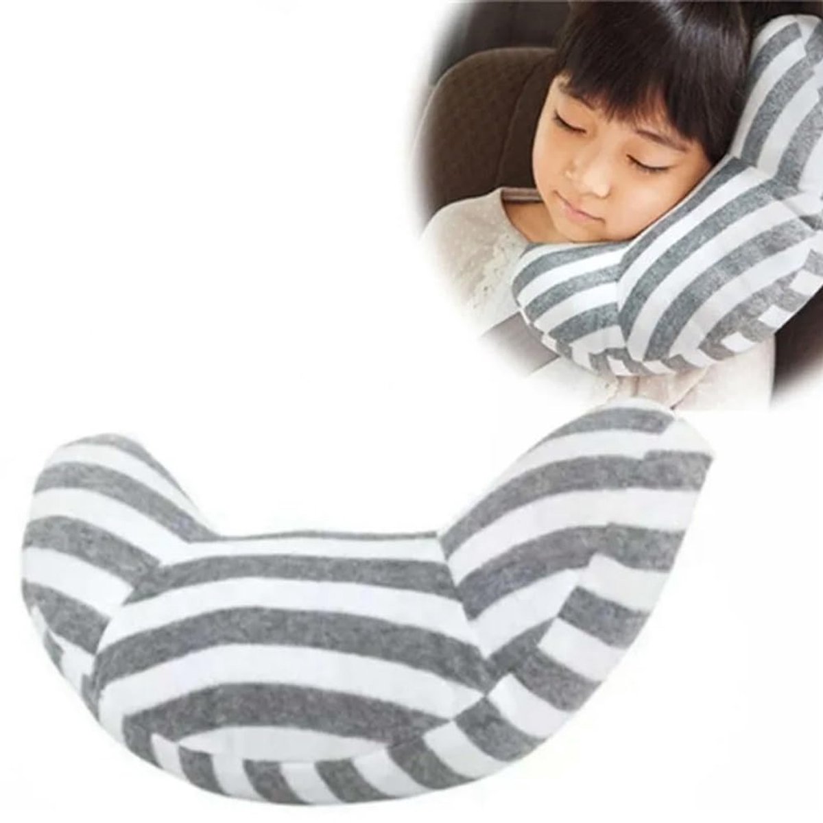 JeiibrZui Kindveiligheid Gurtkussen - Reiskussen Voor Kinderen - Grijze Autogordel Hoofdsteun - Wasbaar Polyester - Eenvoudige Klittenband Montage - Comfortabele Nekondersteuning Voor Lange Reizen