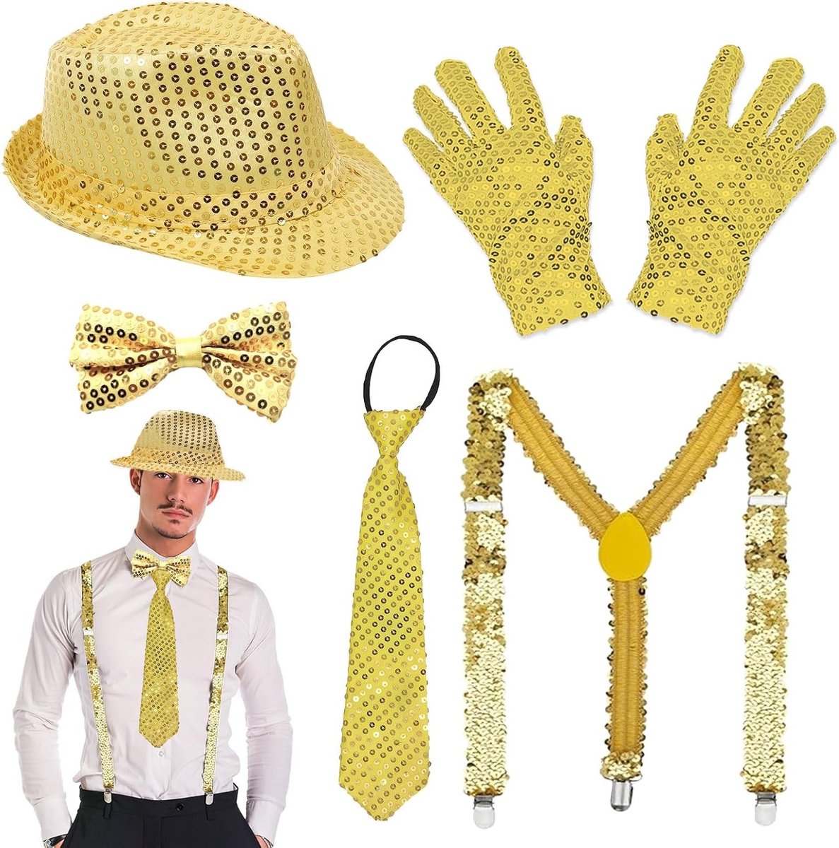Jazz Dance Hoed Set met Sequins en Handschoenen - 70s Disco Kostuum voor Carnaval en Feestjes, Perfect voor Hip Hop en Dansshows