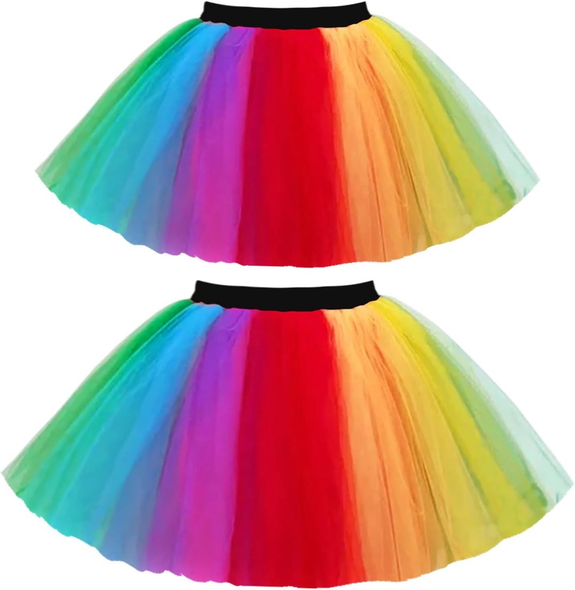Set van 2 neon tutu rokken voor dames en meisjes, kleurrijke 80s feestoutfit, dansrok en kostuum voor themafeesten
