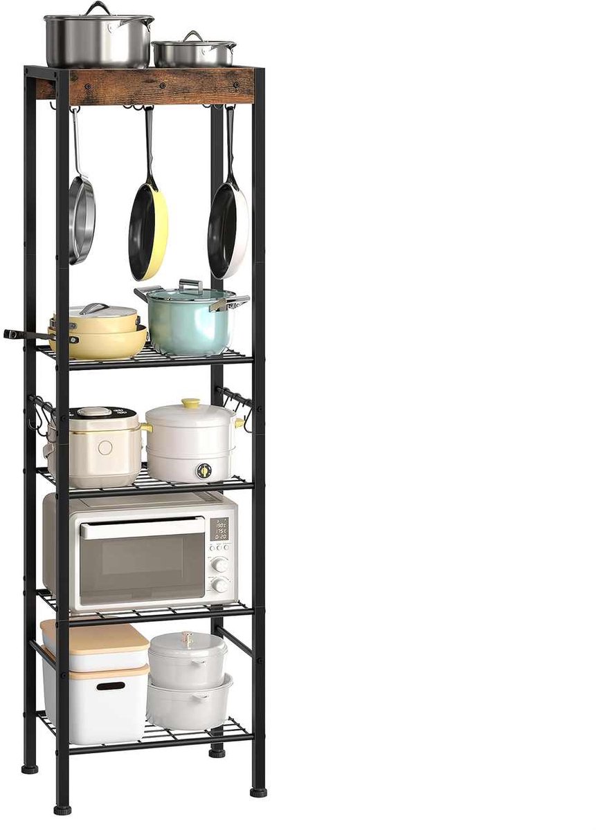 Vrijstaand Keukenrek 5-Laags - Vintage Pannenrek van Metaal - Keuken Organizer & Opbergrek - Retro Bruin/Zwart
