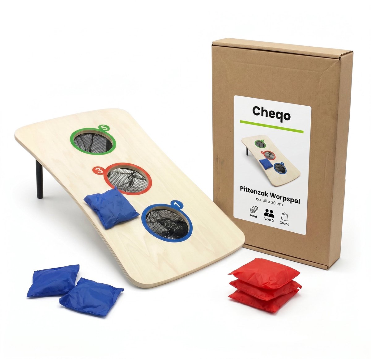Cheqo® Pittenzak Werpen - Werpspel voor Kinderen - Gooispel - Buitenspel - Cornhole - Bean Bag Toss - Houten Bord - Tuinspel - Buitenspeelgoed - Pittenzakjes - Zakjes Gooien - Gezinsspel - Speelgoed Kinderen - Tuin Spelen - Puntenspel — afbeelding 3