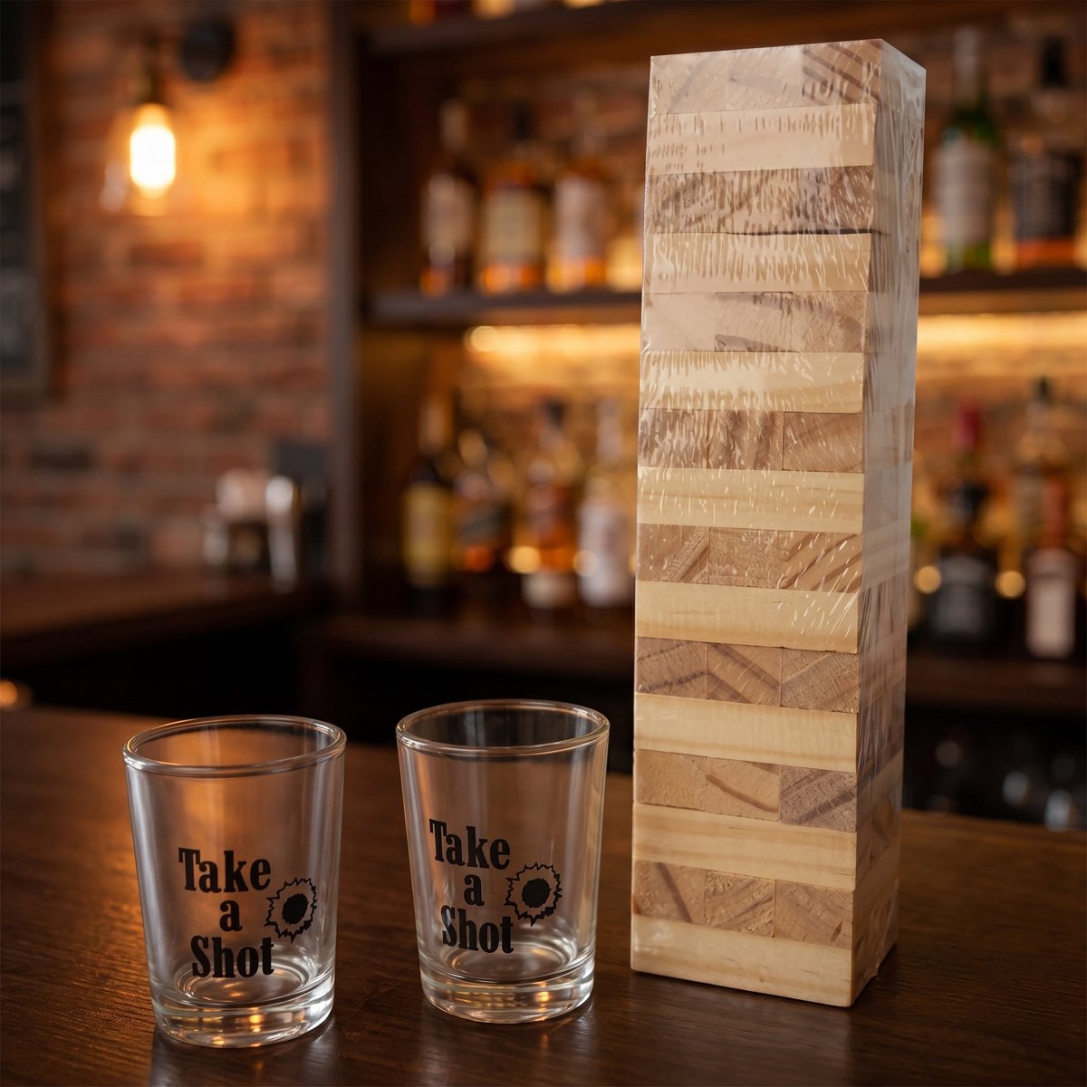 Cheqo® Drinkspel Dranktoren - Tipsy Tower - Drankspel - Vallende Toren - Stapeltoren - Jenga - Shotjes - Houten Blokjes - Gezelschapsspel voor Volwassenen - Party Game - Drunken Tower - Wankele Toren - Drinking Game - Borrelspel - Spelletjes