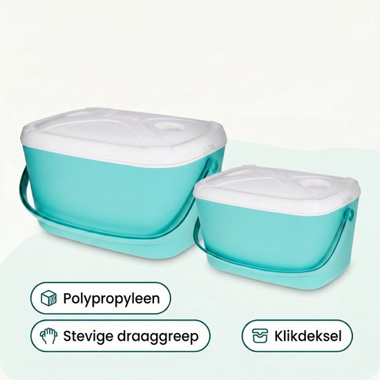 Cheqo® Koelbox Set van 2 - Mintgroen - Passieve Koelbox voor Camping en Picknick - Draagbare Koeltas zonder Stroom - Geïsoleerd voor Strand en Auto - Stapelbaar - Frigobox - Coolbox - Festival - BBQ - Outdoor - Vakantie van Cheqo — afbeelding 3