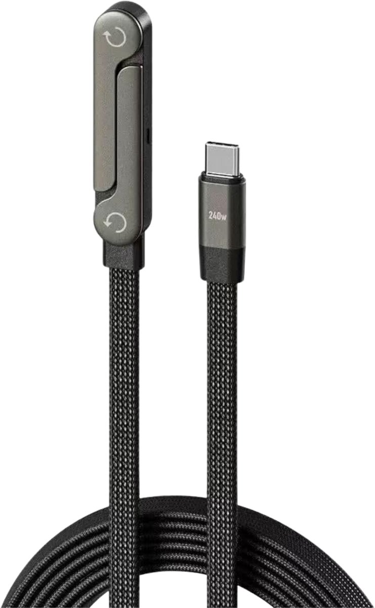 Vyzio - Snellaadkabel met Telefoonhouder - USB-C naar USB-C Kabel 240W - Inklapbare Telefoonstandaard -Oplaadkabel voor Gaming, Streaming & Werken - Geschikt voor iPhone, Samsung, tablets & Gamen - CABSTAND
