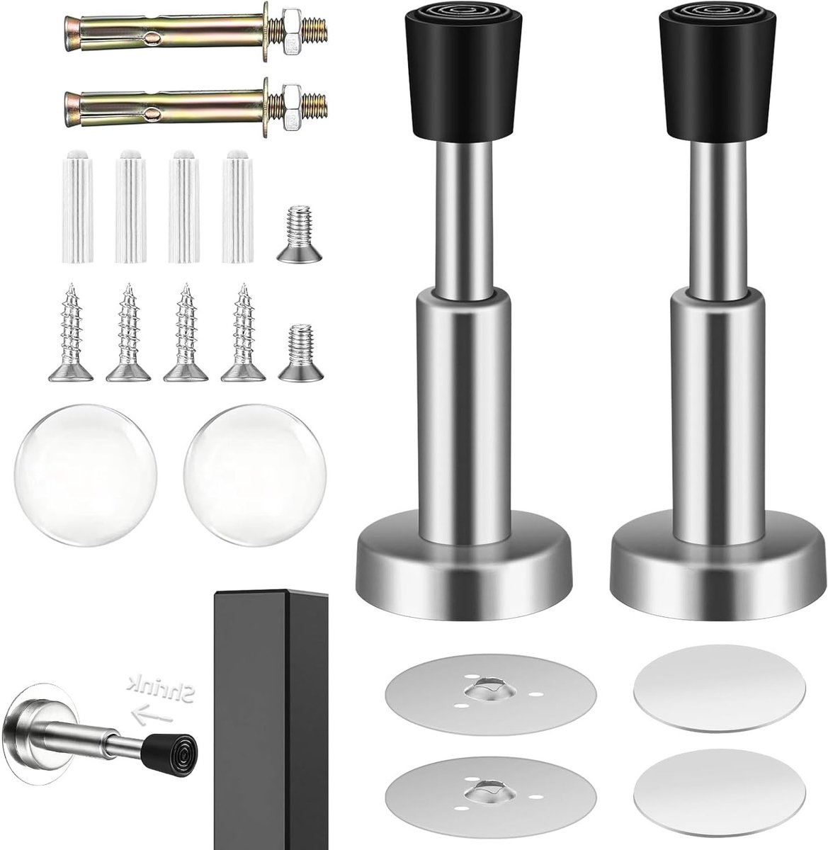Verstelbare Deurstoppers van RVS - 4 Stuks, Geluidsarm, Muurbevestiging, Uitbreidbaar van 8,9 tot 10,2 cm, Perfect voor Thuisgebruik en Kantoor