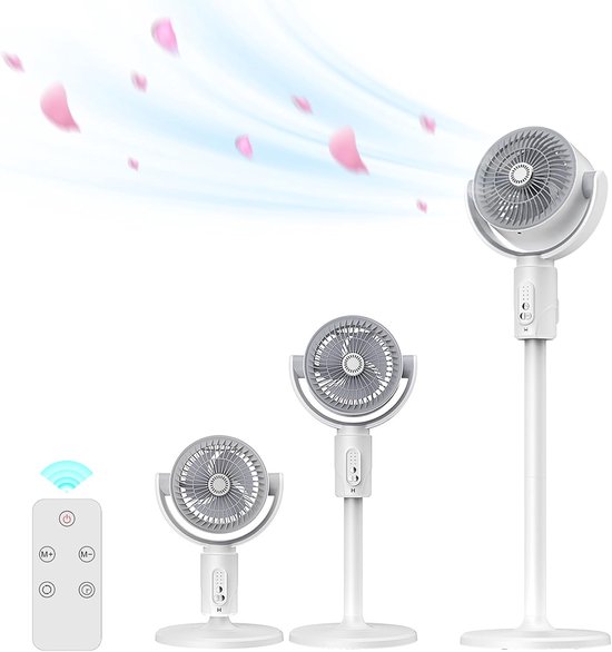 Staande ventilator 3-in-1 met luchtcirculatie, afstandsbediening, timer, 5 snelheden, USB, wit