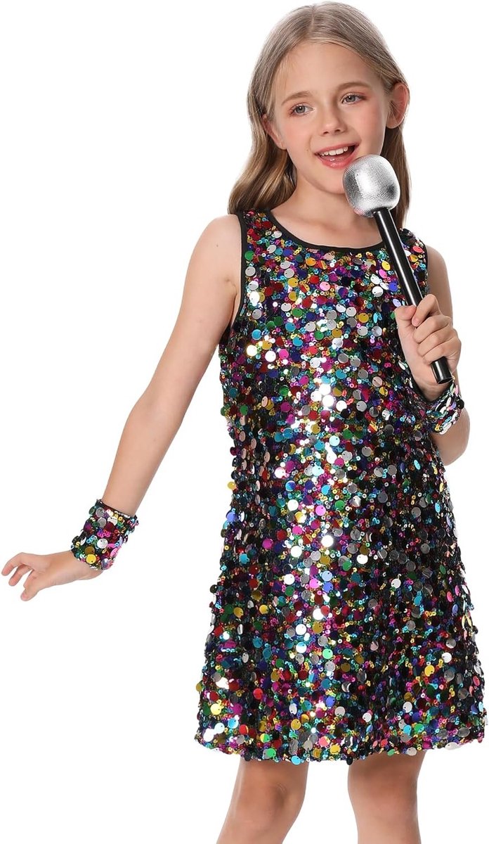 Meisjes Dansjurk met Pailletten en Microfoon voor Podiumoptredens - Hip Hop Jazz Kleding voor 5-13 Jaar, Glanzende Street Dance Outfit — afbeelding 7