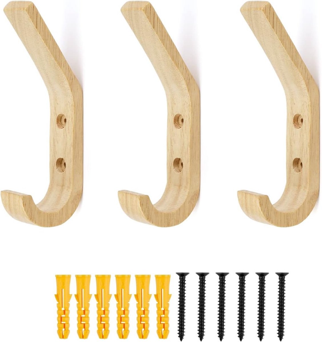 Houten Wandhaak Set van 3 - Vintage Kledinghaken voor Slaapkamer, Keuken en Wasruimte - Duurzaam en Stijlvol