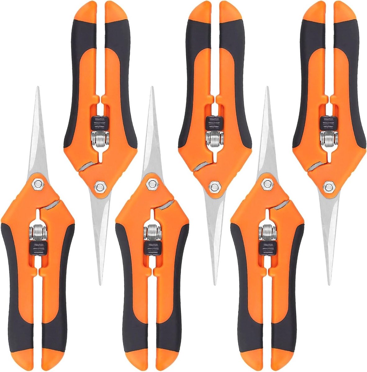 Handsnoeischaar Set van 6 Stuks, 17 cm, RVS Bladen, Ergonomische Handvatten, Voor Snoeien van Bloemen en Oogsten