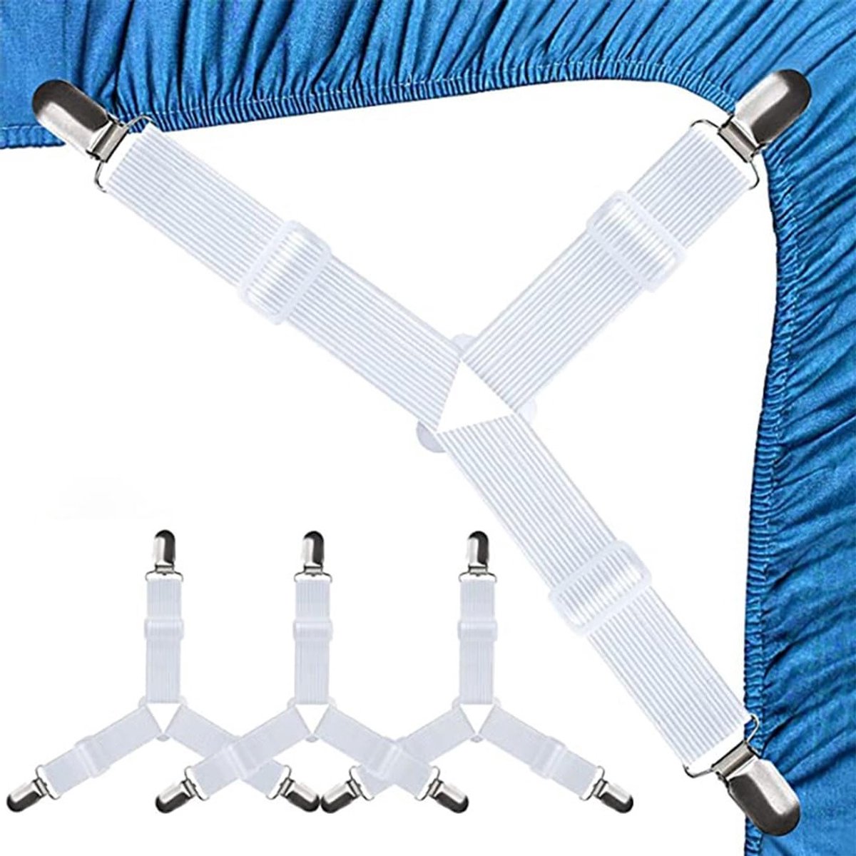 Elastische Hoeslaken Spanners, 4 Stuks, Bedlakens Bevestigingsclips voor Matras, Sofa en Strijkplank, Verbeterde Grip en Stabiliteit