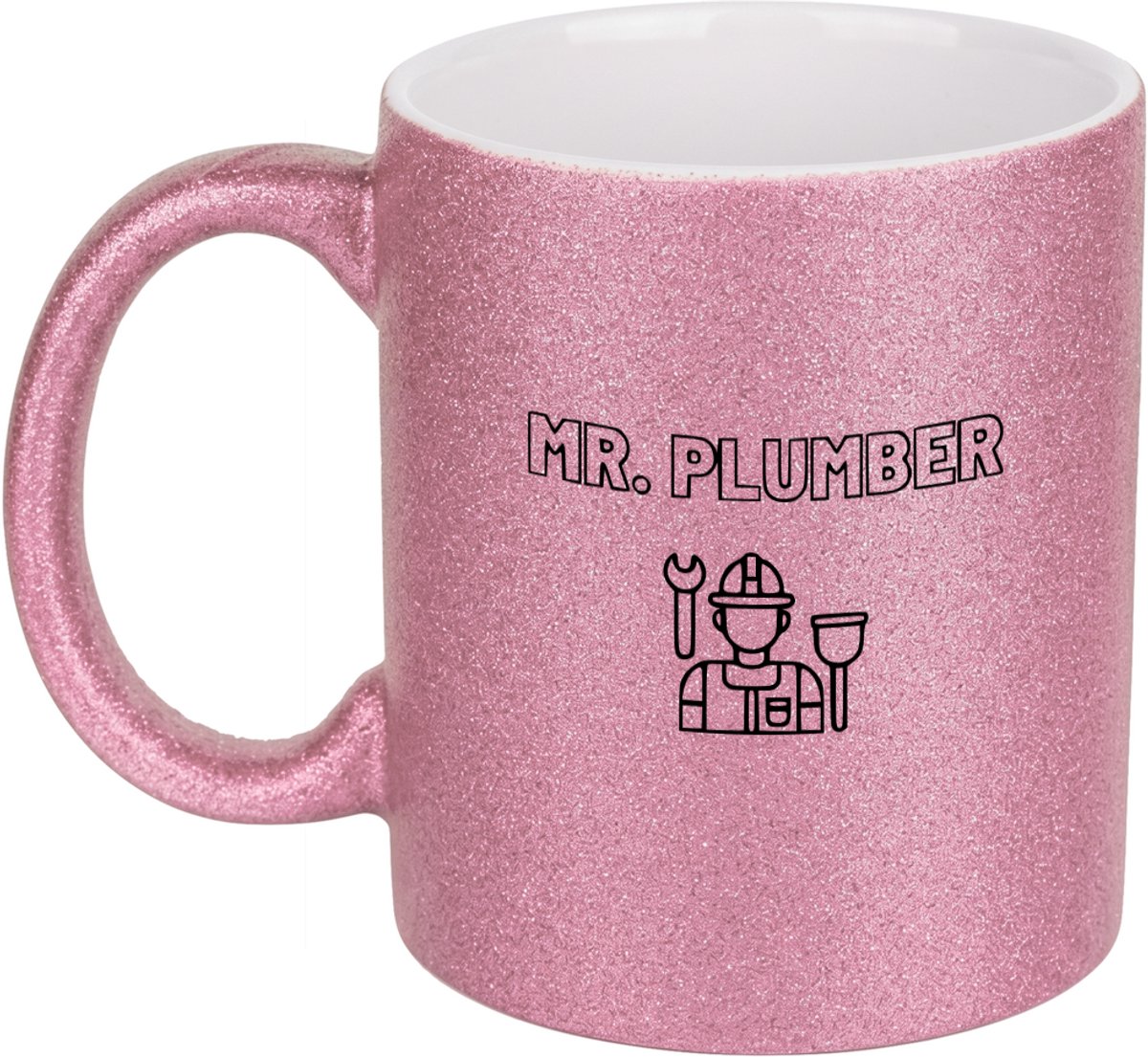 Hacebo® - Loodgieter MR. plumber koffiebeker glitter roze - Loodgieter - Familie vrienden collega - thee mok - koffie beker - Cadeau - koffiemok - 350 ML inhoud