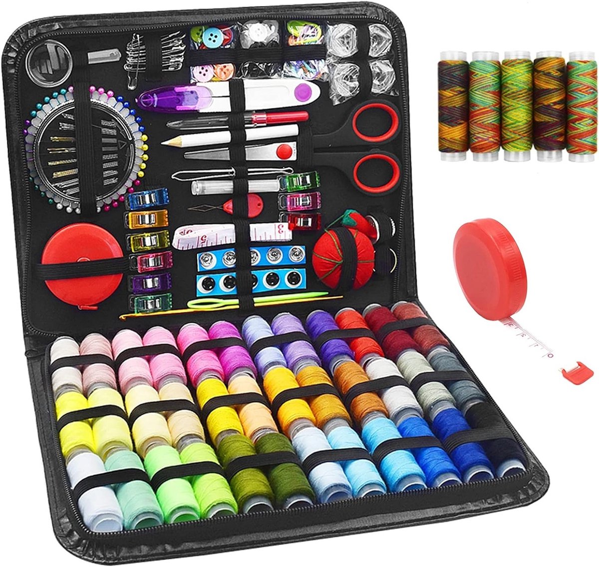 Complete Naaikit met 229 Stukken Naaigerei, Ideaal voor Beginners, Kinderen en Reizigers met Leren Opbergdoos en Naaimachine Accessoires