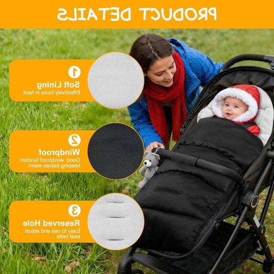 Dikke en warme voetenzak voor kinderwagens, universeel en waterdicht, machinewasbaar, grijs — afbeelding 2