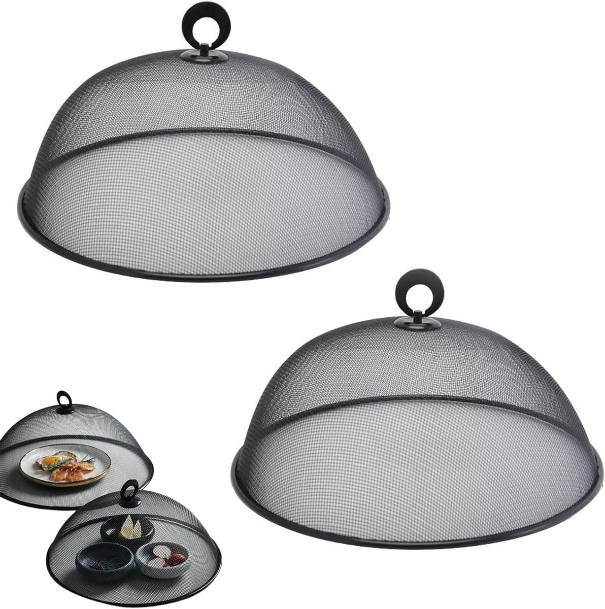 Ronde Voedselbedekking Set van 2 - Mesh Deksel voor Eten, Vliegenbescherming, Ideaal voor BBQ, Picknick en Feestjes (30 cm, 2 Kleuren)