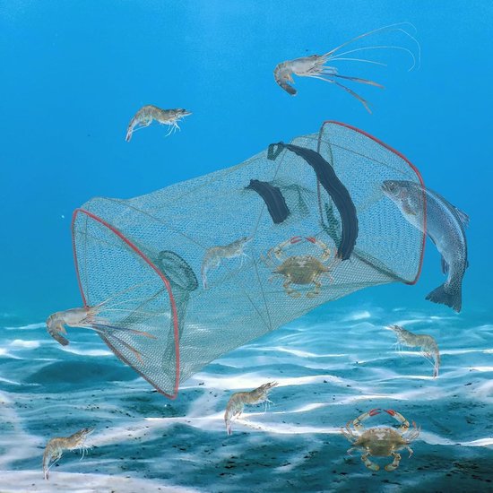 Vouwbare Visval voor Riviergebruik - Rectangulaire Hengelbak van Nylon en Gegalvaniseerd Staal (46x22x22cm) met 4 Herbruikbare Vissen — afbeelding 5