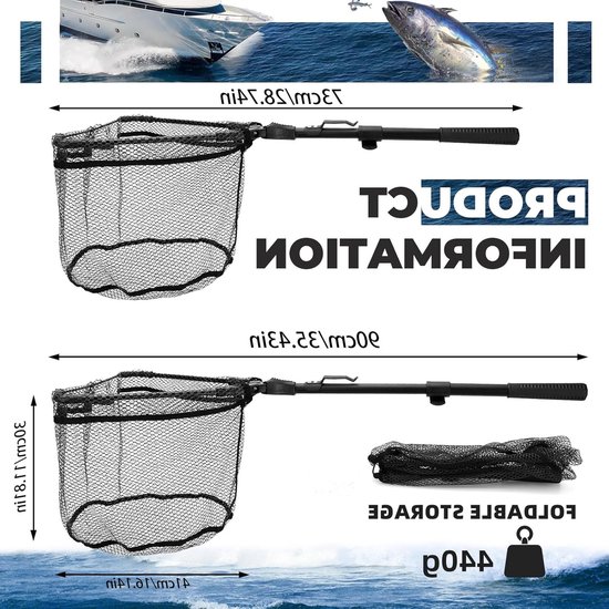 Vouwbaar Schepnet met Rubber, Telescopisch, 90 cm - Ideaal voor Forel, Karper en Snoekbaars Vissen — afbeelding 2