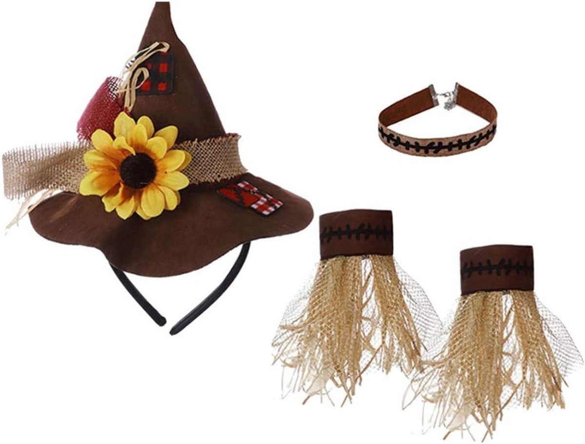 Halloween Scarecrow Kostuum Set met Choker, Hoed en Armband voor Volwassenen - Perfect voor Feesten en Verkleedpartijen
