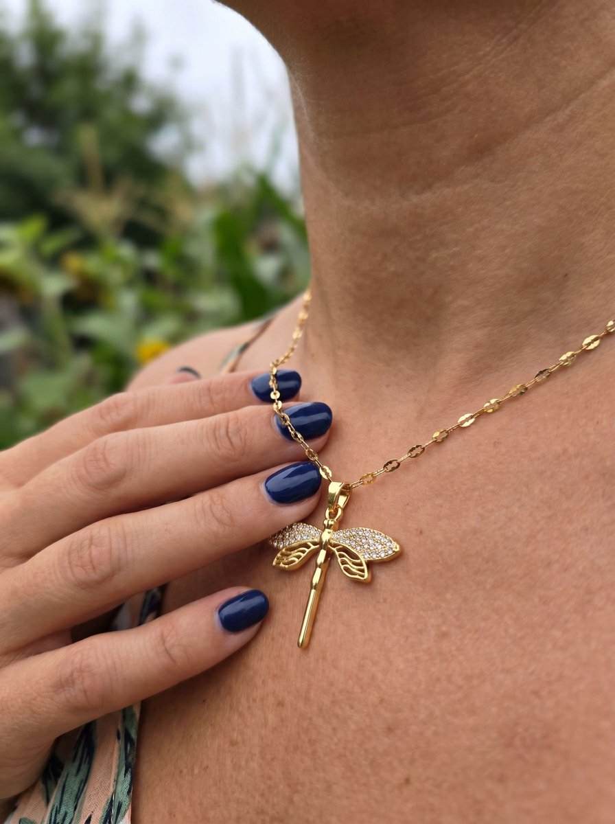 Anelplus Ketting Dames – Goudkleurig met Libel – Elegant Design
